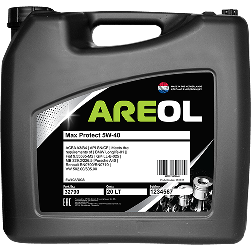 AREOL Max Protect 5W40 (20L) масло моторное! синт.\ ACEA A3/B4, API SN/CF, VW 502.00/505.00